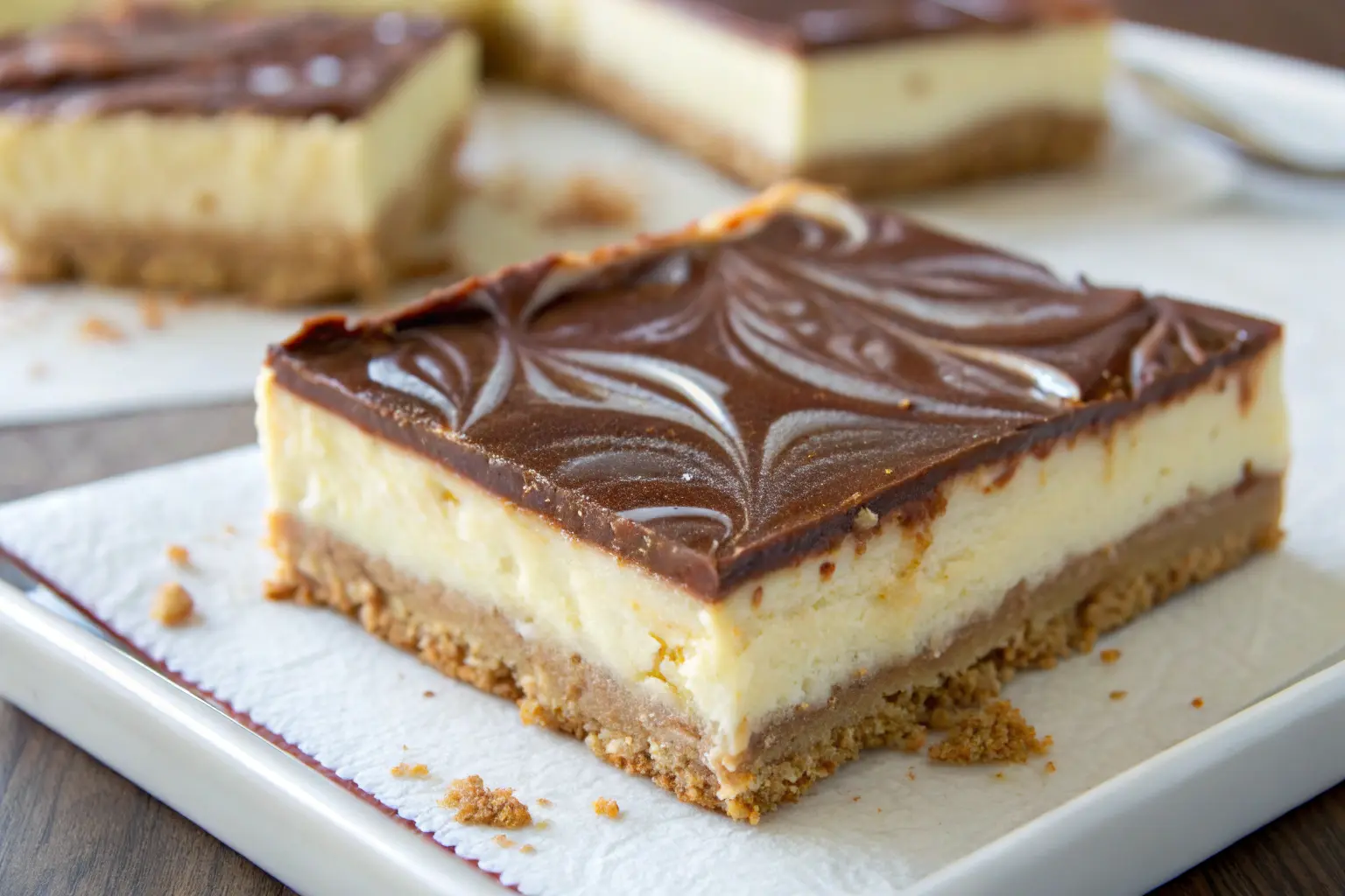 Best Nutella Cheesecake Bars with a creamy Nutella swirl.