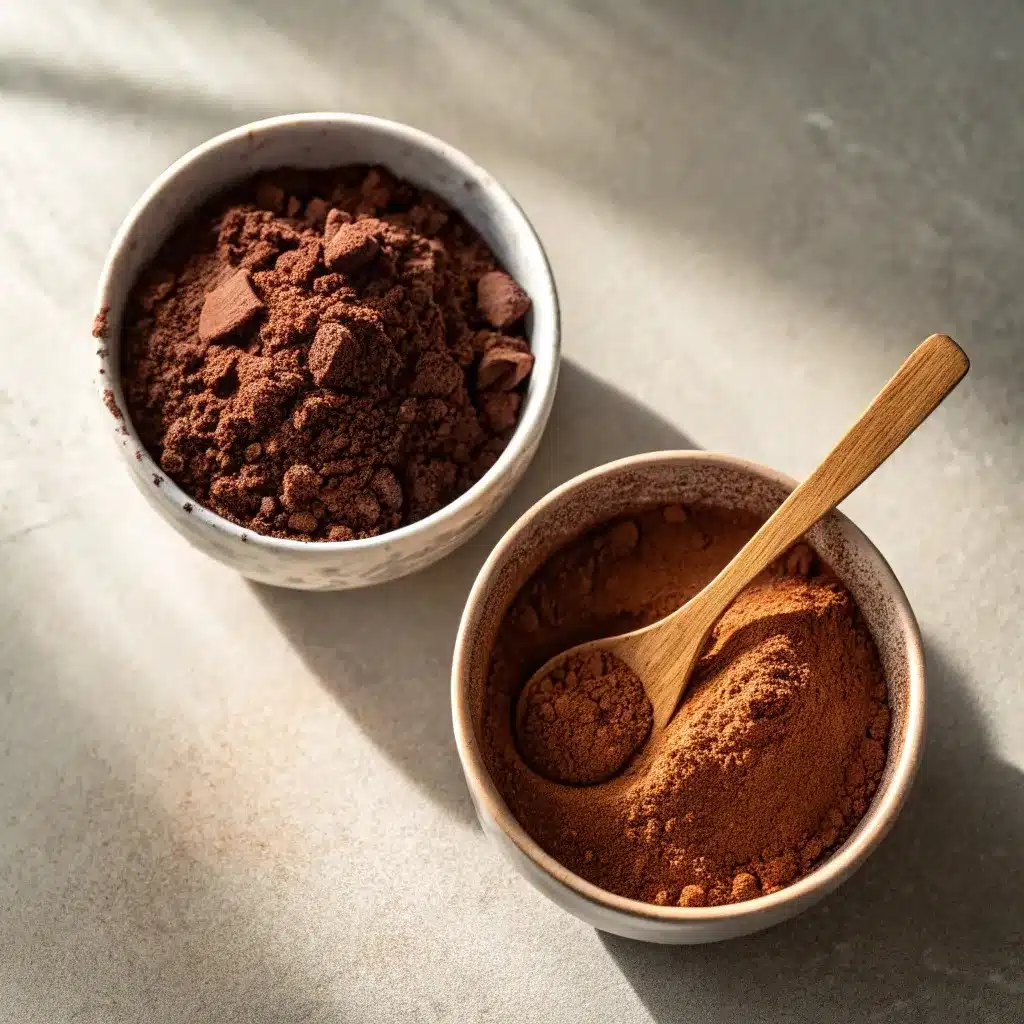 A slice of black velvet cake made with black cocoa powder