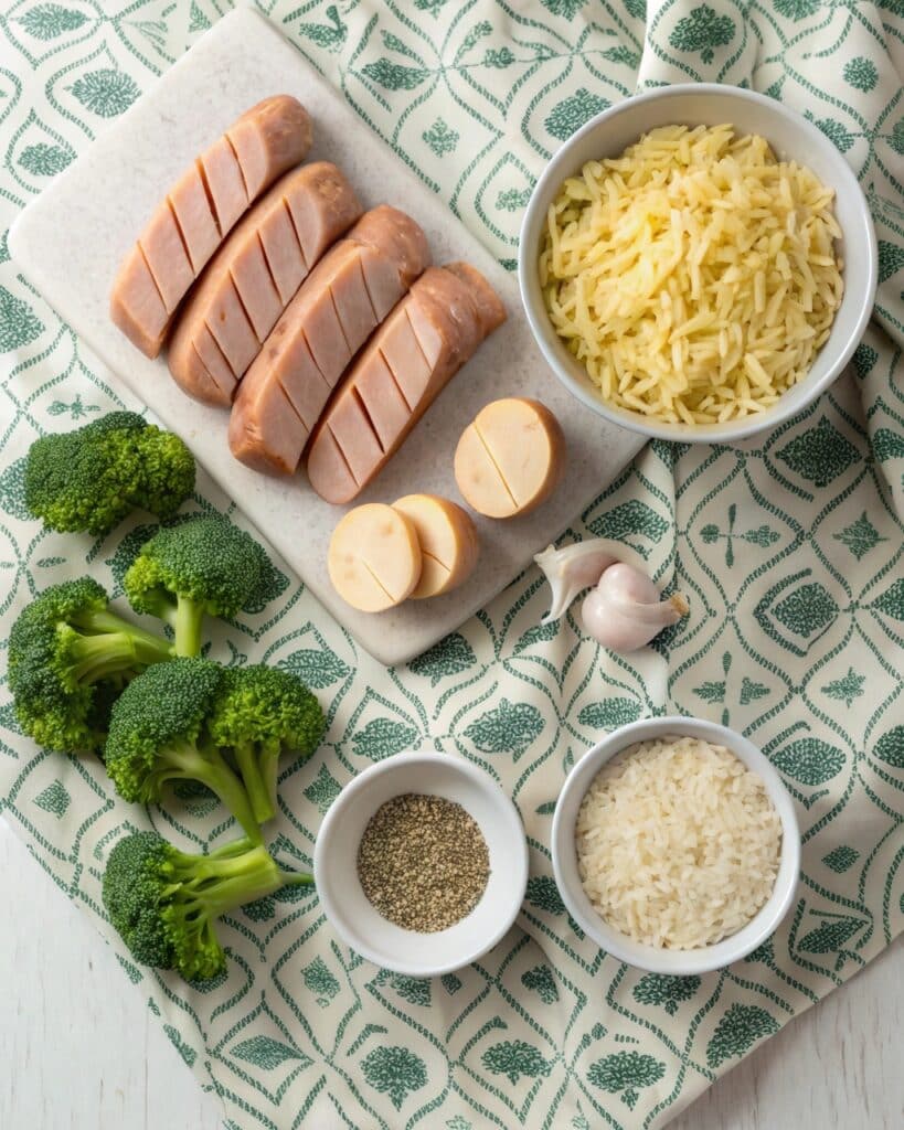 Ingredients for Chicken Sausage and Broccoli Orzo