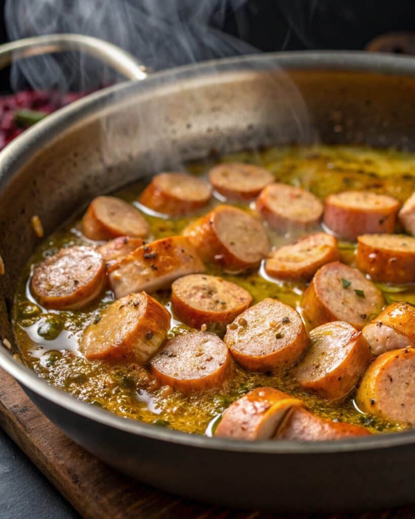 Adding garlic to the sausage