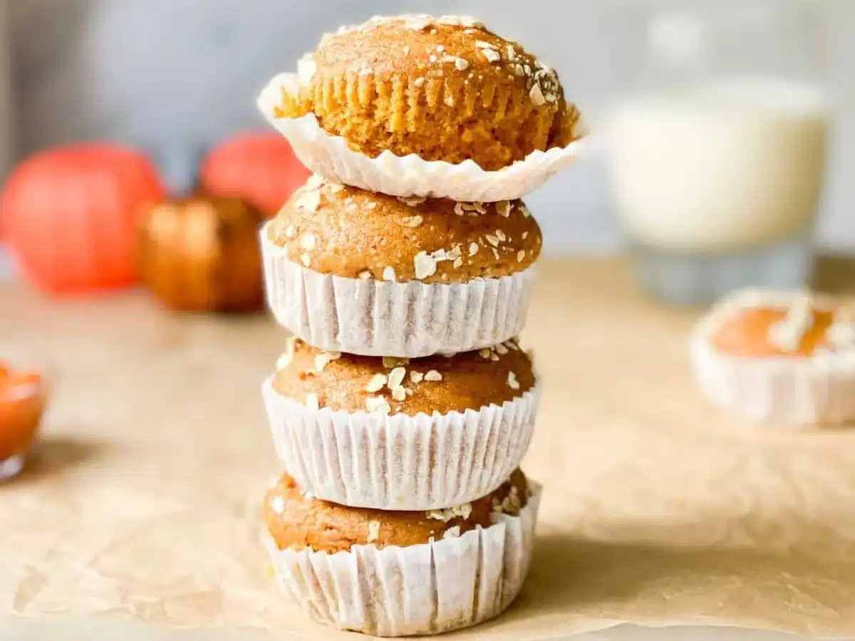 Delicious and healthy 57 calorie pumpkin spice muffins ready to be enjoyed.