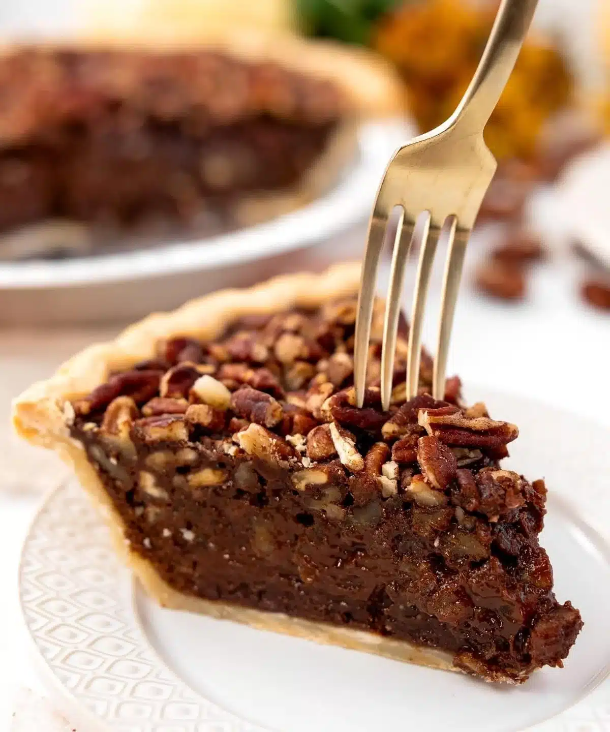 Delicious Texas Chocolate Pecan Pie with chocolate and pecan topping