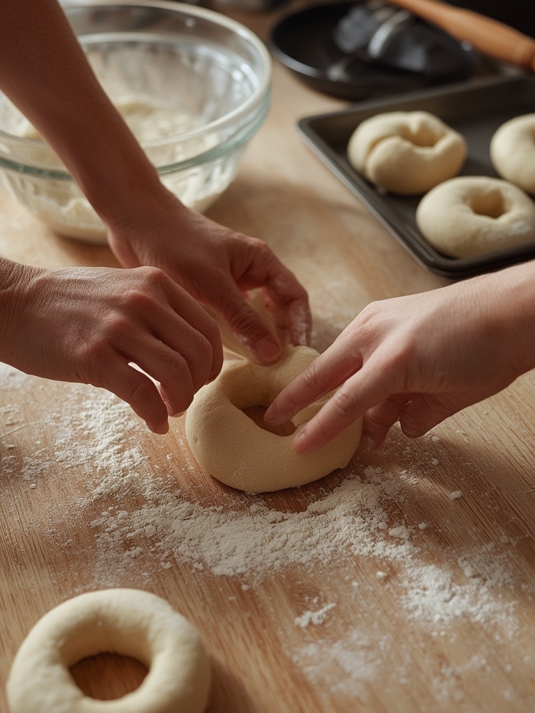 sourdough discard bagels - cooking process