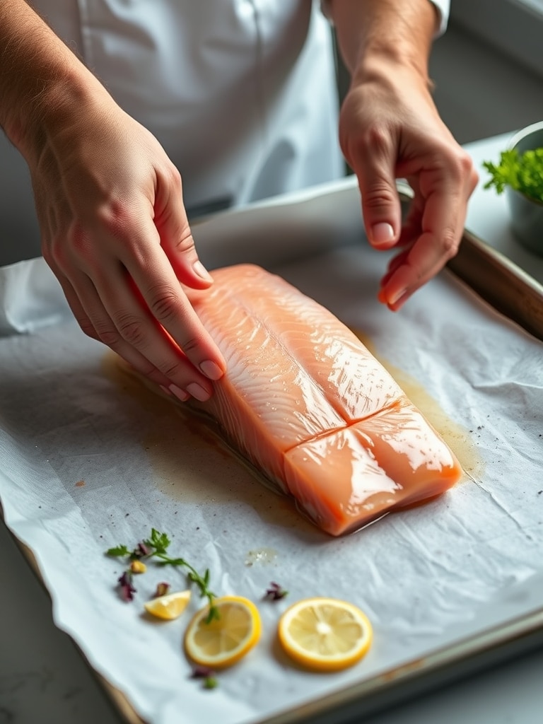 healthy salmon dinner - cooking process
