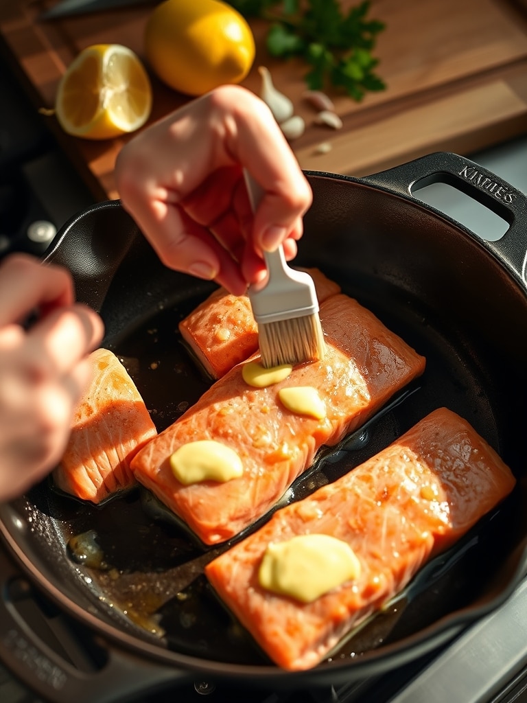 lemon garlic salmon - cooking process