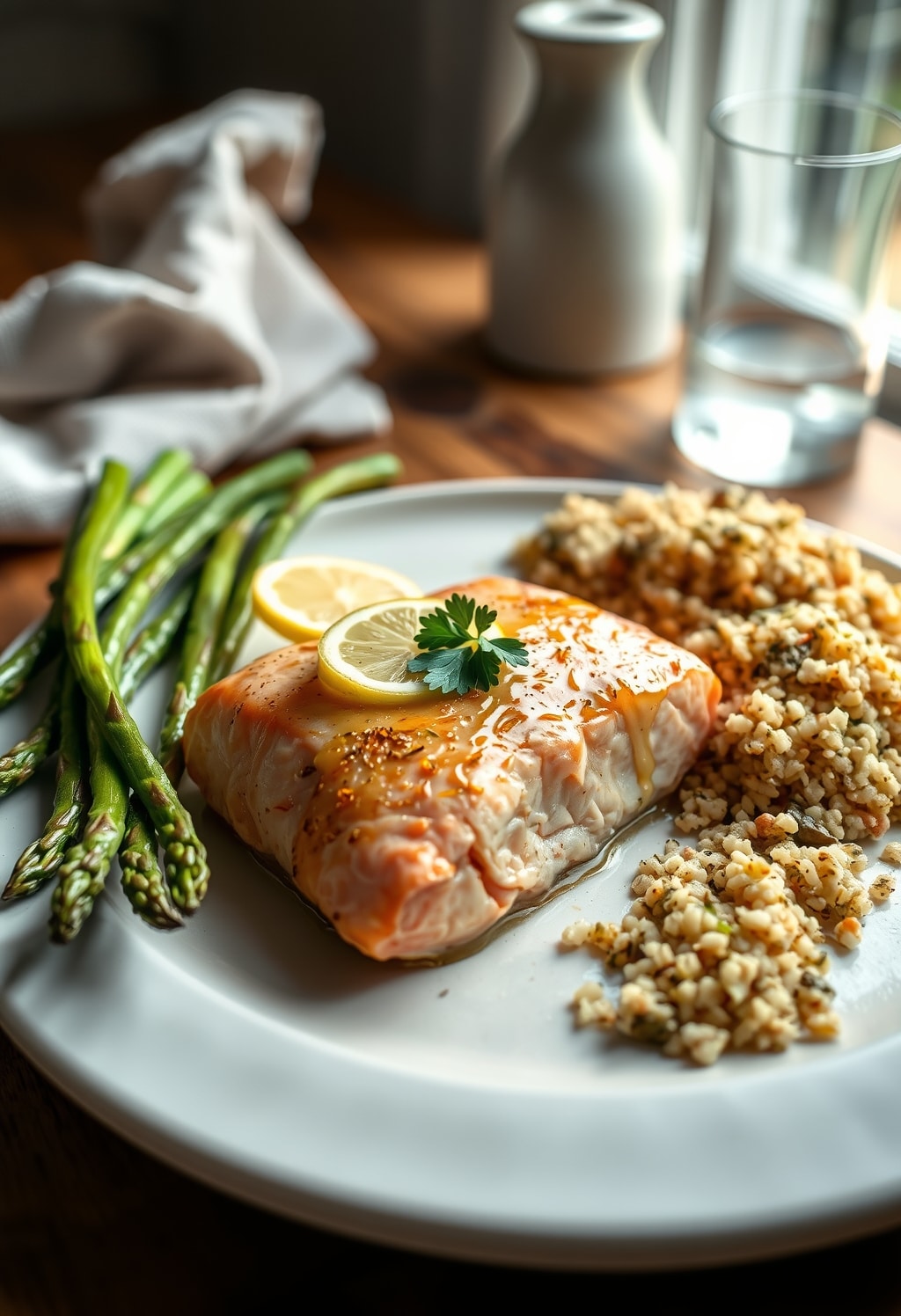 lemon garlic salmon - finished dish presentation