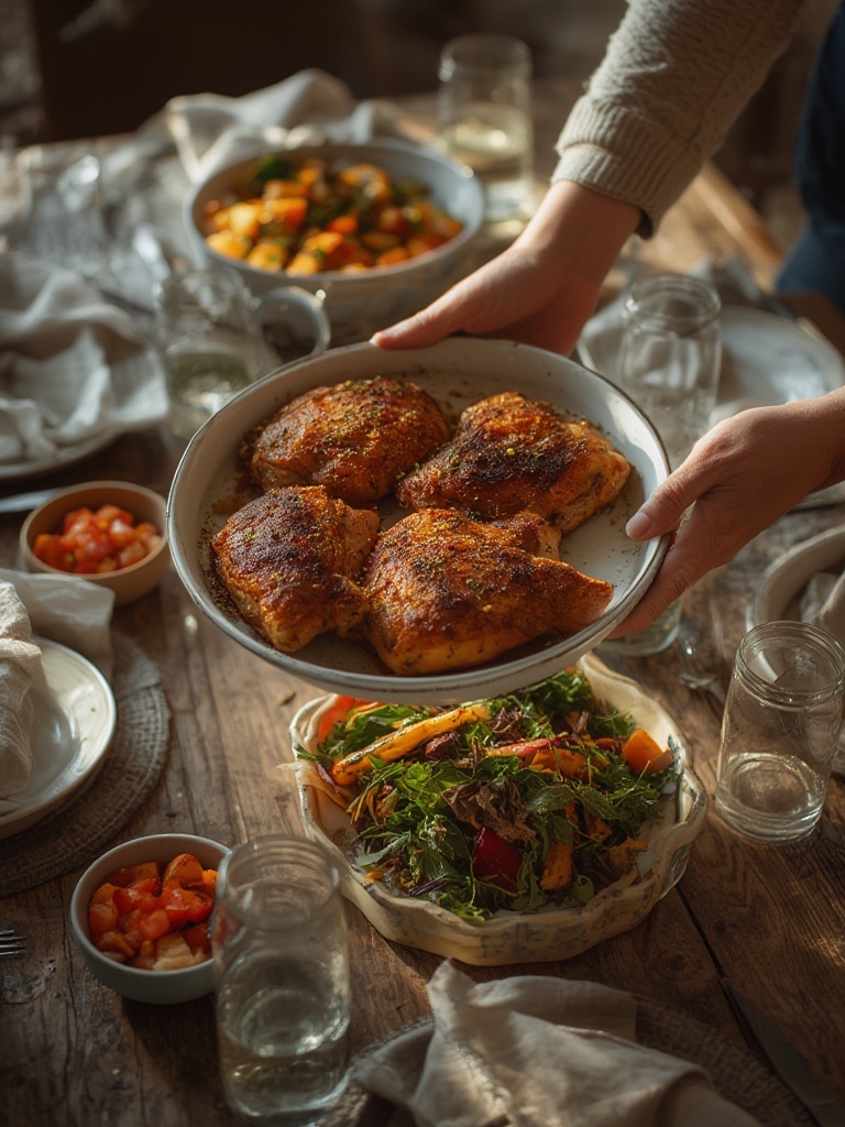 oven baked chicken thighs - serving suggestion