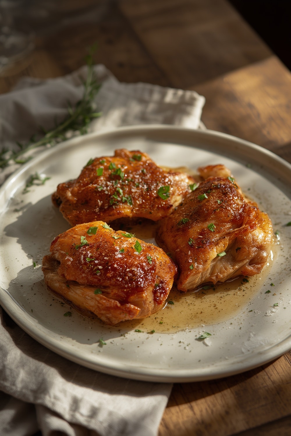 oven baked chicken thighs - finished dish presentation