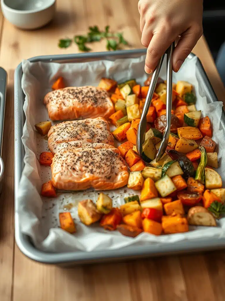 salmon with vegetables - cooking process