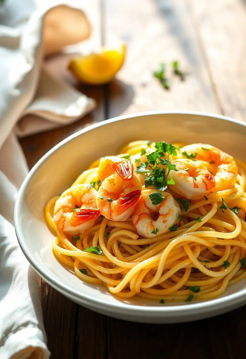 shrimp scampi recipe - finished dish presentation
