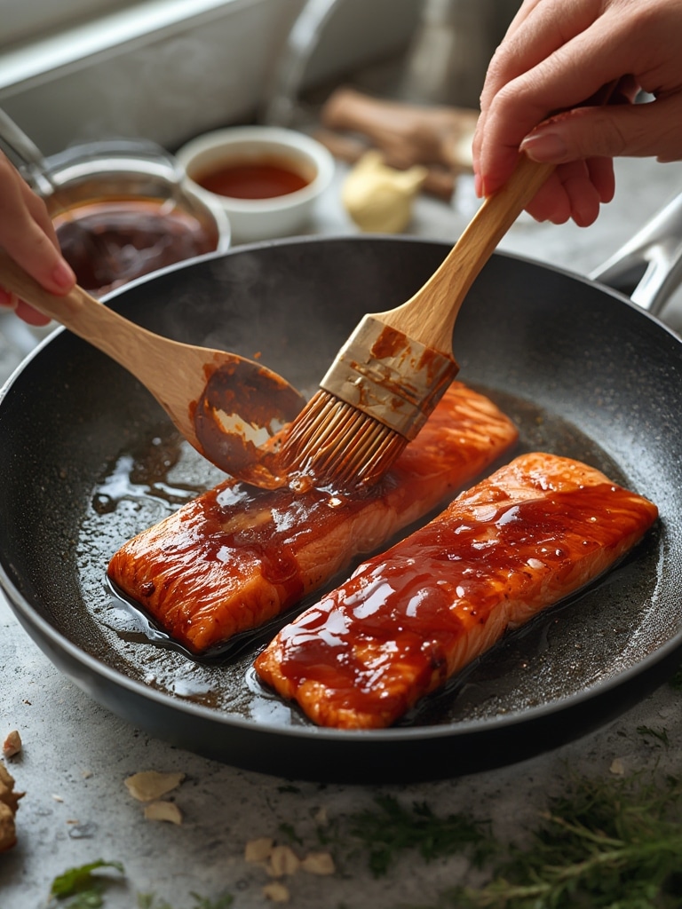 teriyaki salmon - cooking process