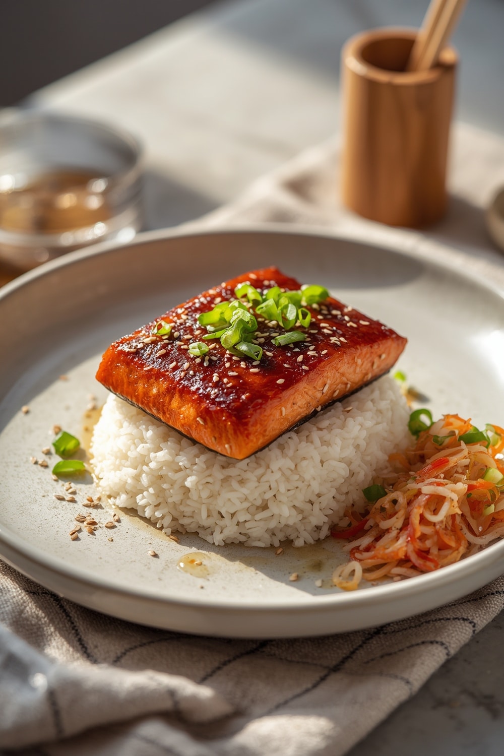 teriyaki salmon - finished dish presentation